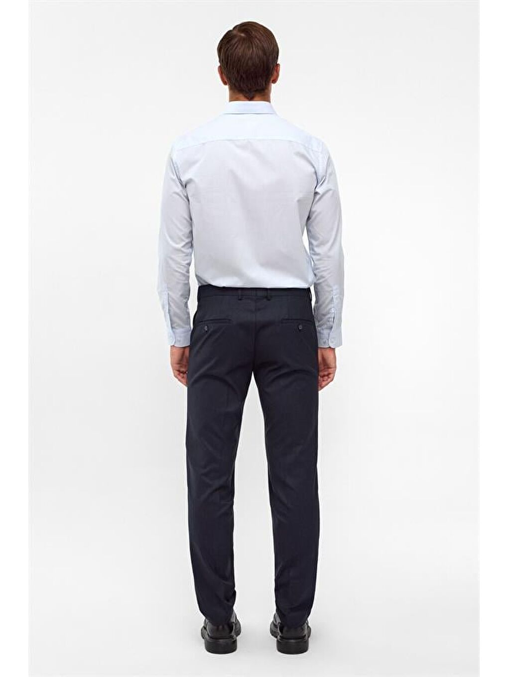 Buz Mavi Slim Düz Klasik Yaka Gömlek-5