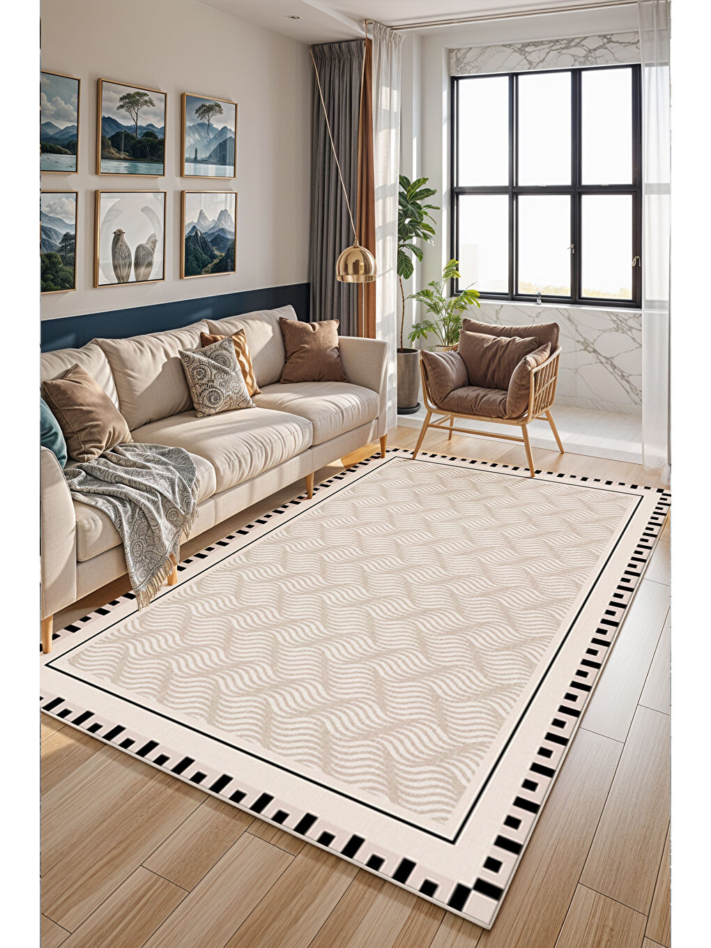 Ekru Dekoratif Soft Modern Kaymaz Yıkanabilir Salon Halısı Mutfak Halısı Koridor Halısı Yolluk-2