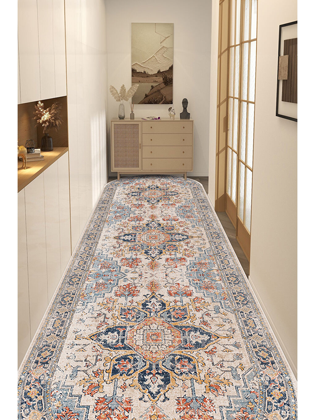 Turuncu Dekoratif Özel Tasarım Yıkanabilir,İnce, Kaymaz Tabanlı, Modern Halı-3