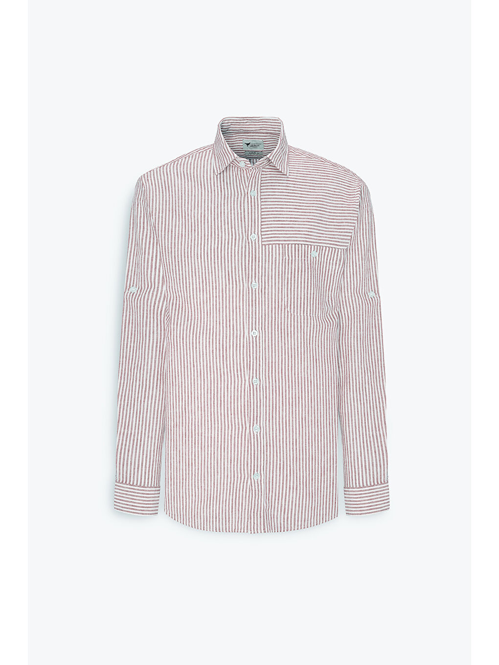 Erkek Kahve-Beyaz Keten Comfort Fit Rahat Kesim Klasik Yaka Çizgili Gömlek-6