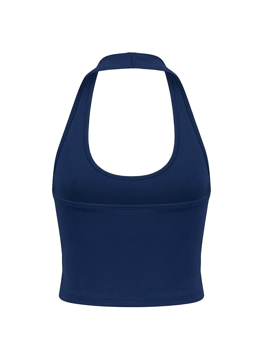 Lacivert Viskon Halter Yaka Sırt Dekolteli Kadın Crop Atlet-4