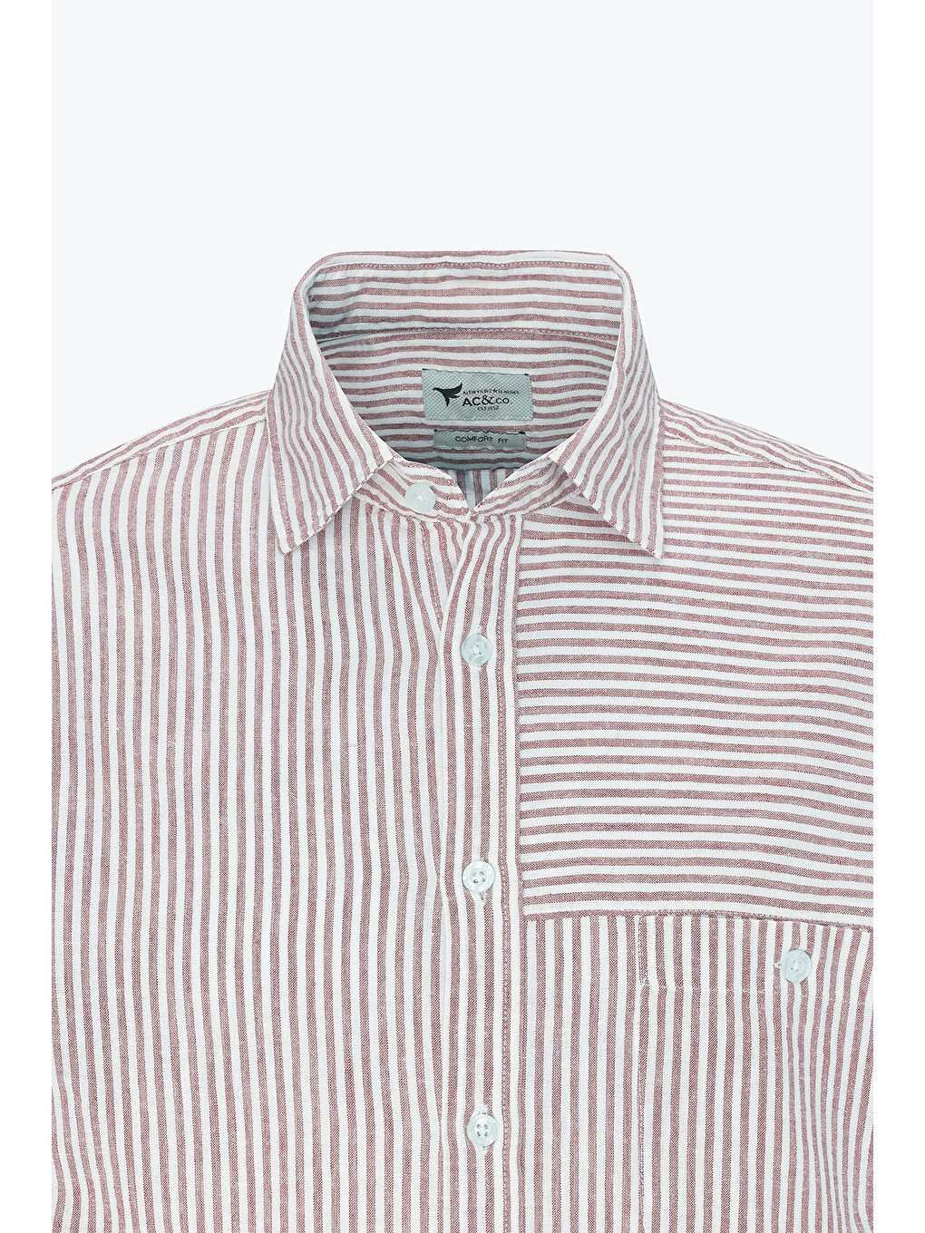 Erkek Kahve-Beyaz Keten Comfort Fit Rahat Kesim Klasik Yaka Çizgili Gömlek-8