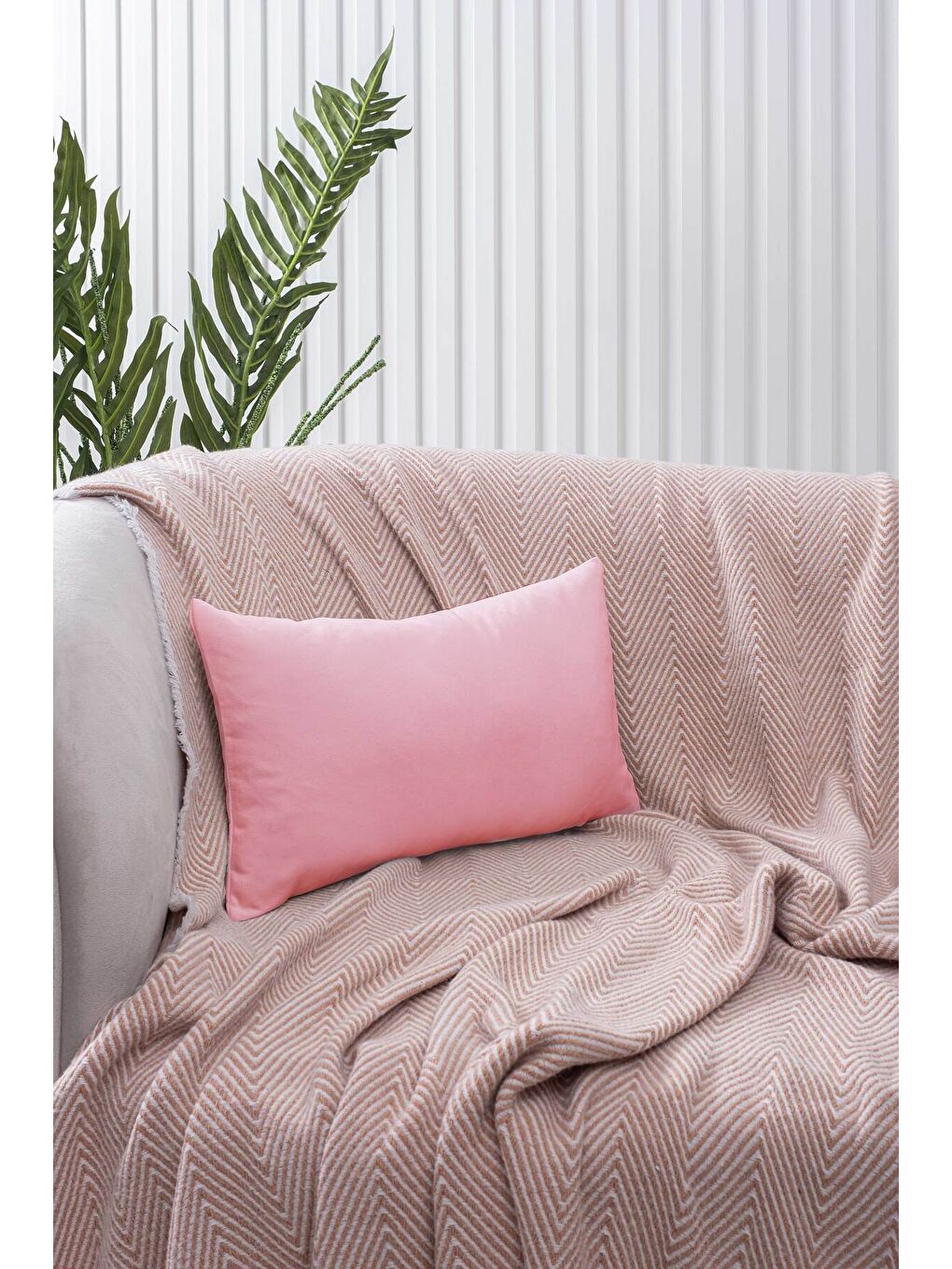 Panoroma Süet Dokulu Düz Punch (Panç) İçin Uygun Pastel Pembe 30x50 Dekoratif Kırlent Kılıfı-1