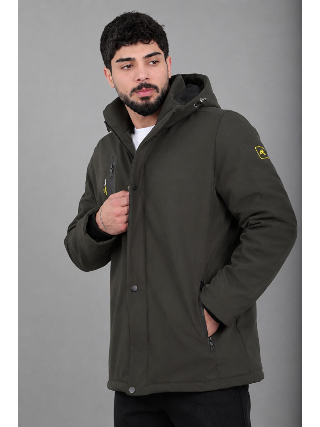 Haki Su Ve Rüzgar Geçirmez Outdoor Softshell Kışlık Mont Pldp 3014_50510-1