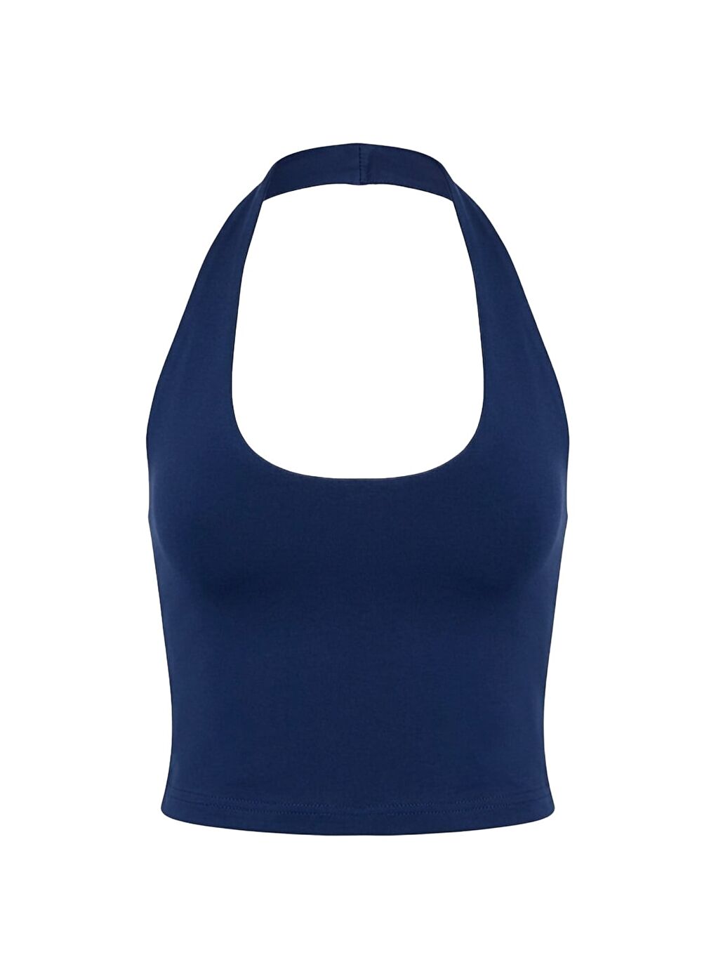 Lacivert Viskon Halter Yaka Sırt Dekolteli Kadın Crop Atlet-5