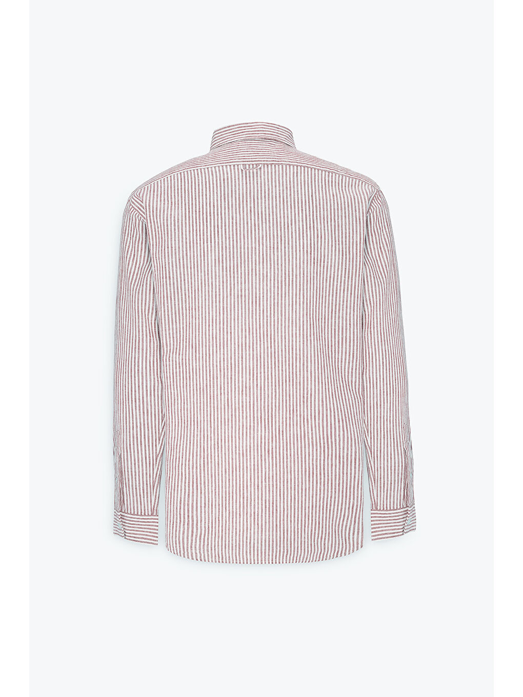 Erkek Kahve-Beyaz Keten Comfort Fit Rahat Kesim Klasik Yaka Çizgili Gömlek-9