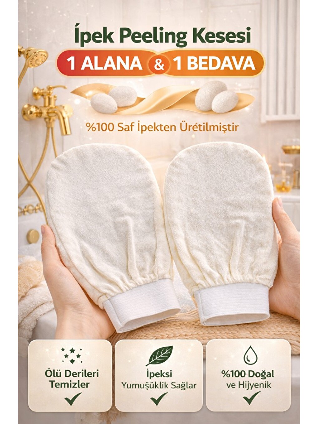 İpek Peeling Kesesi 2’li Set – %100 Doğal, Ölü Deri Temizleyici, 1 Alana 1 Bedava-1