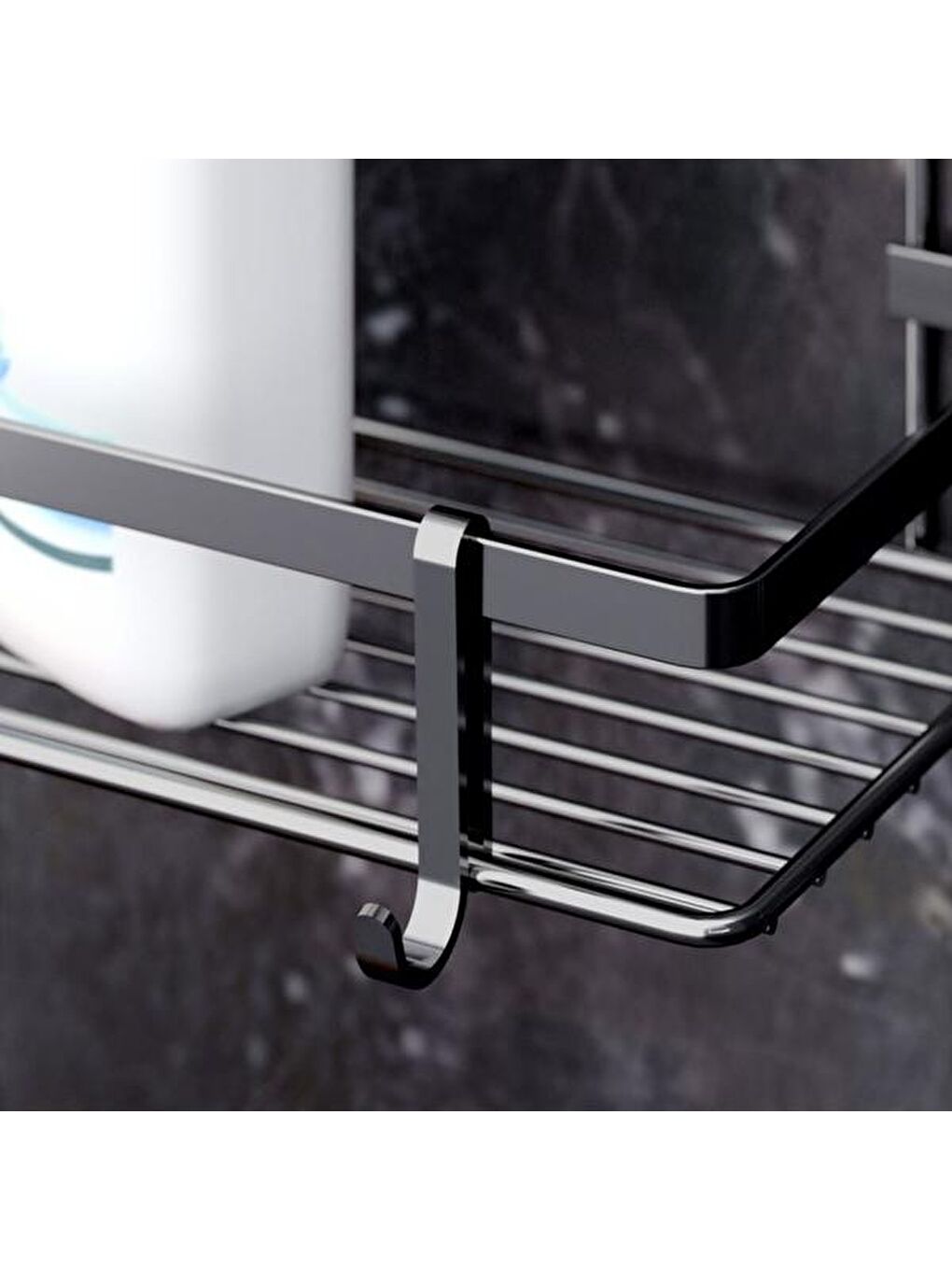 3 Katlı Kancalı Banyo Rafı - Siyah-2