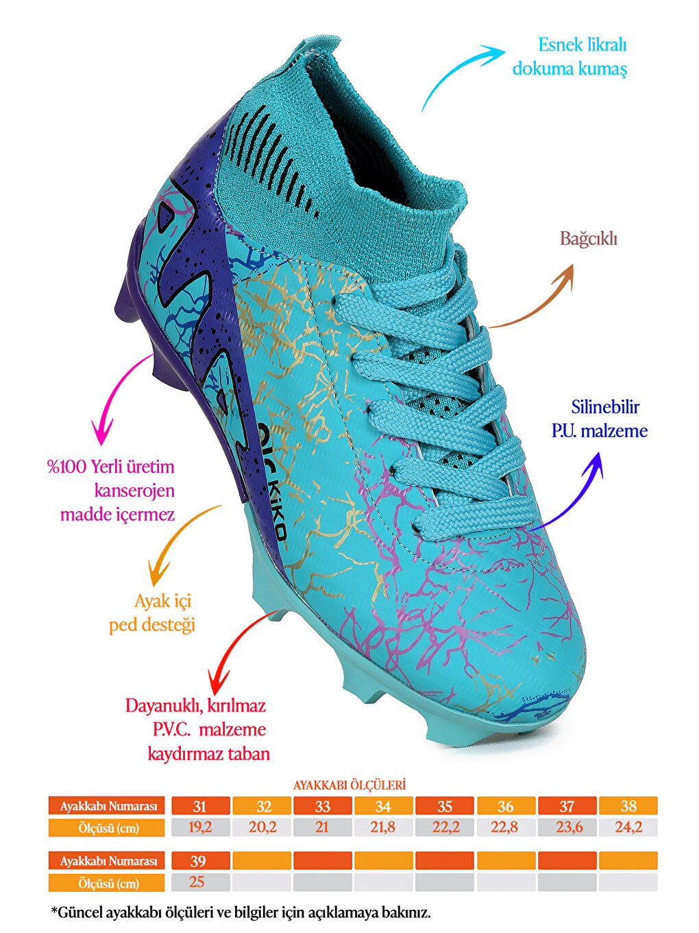 Turkuaz Roger Boğazlı Krampon Çim Saha Erkek Çocuk Futbol Ayakkabı-1