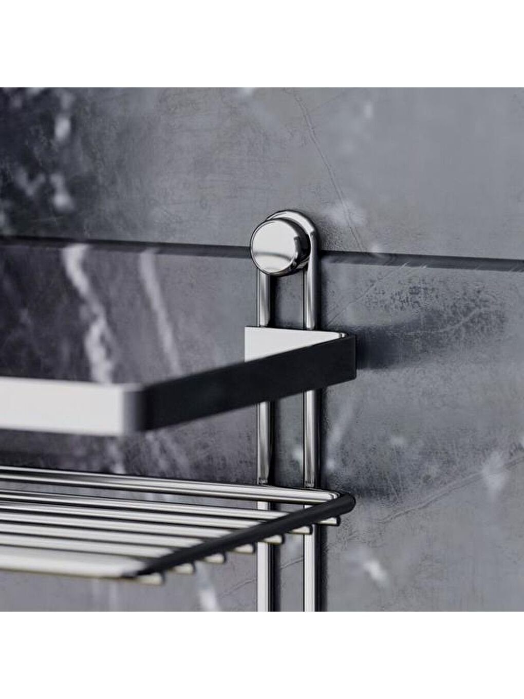 3 Katlı Kancalı Banyo Rafı - Siyah-3