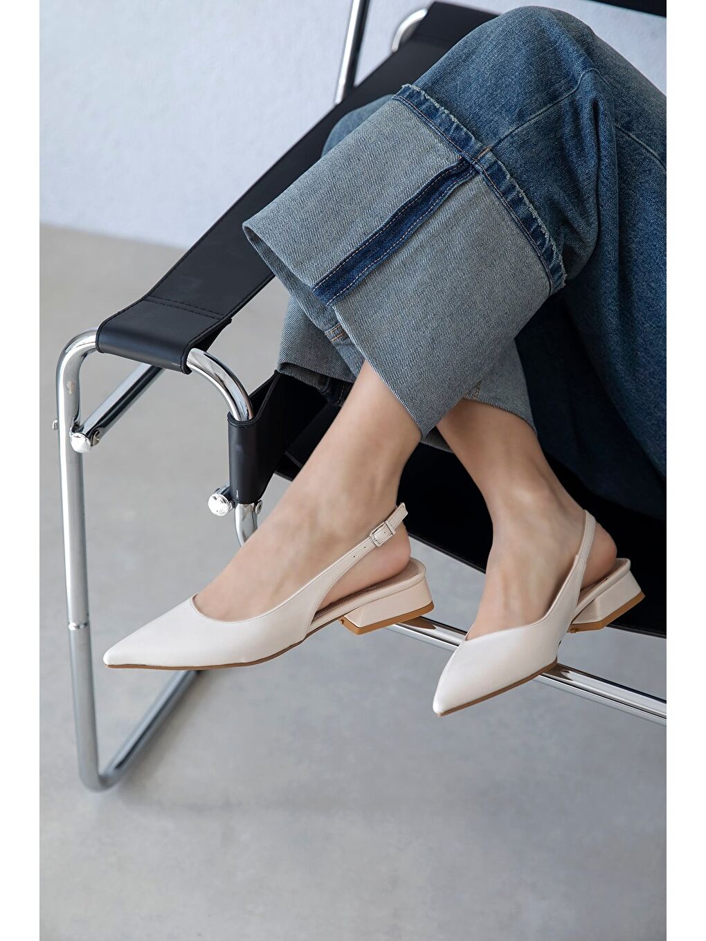 Jesse Kadın Topuklu Kırışık Deri Ayakkabı Bej