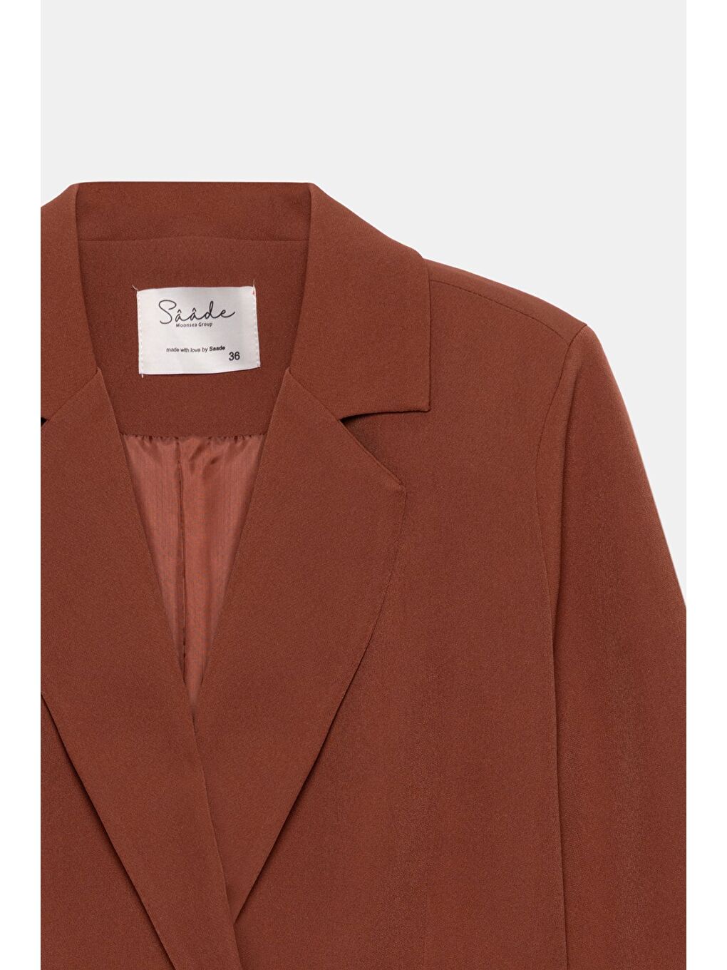 Kahverengi Kadın Regular Fit Kruvaze Kapama Dokuma Crop Blazer Ceket -Şık & Spor-1