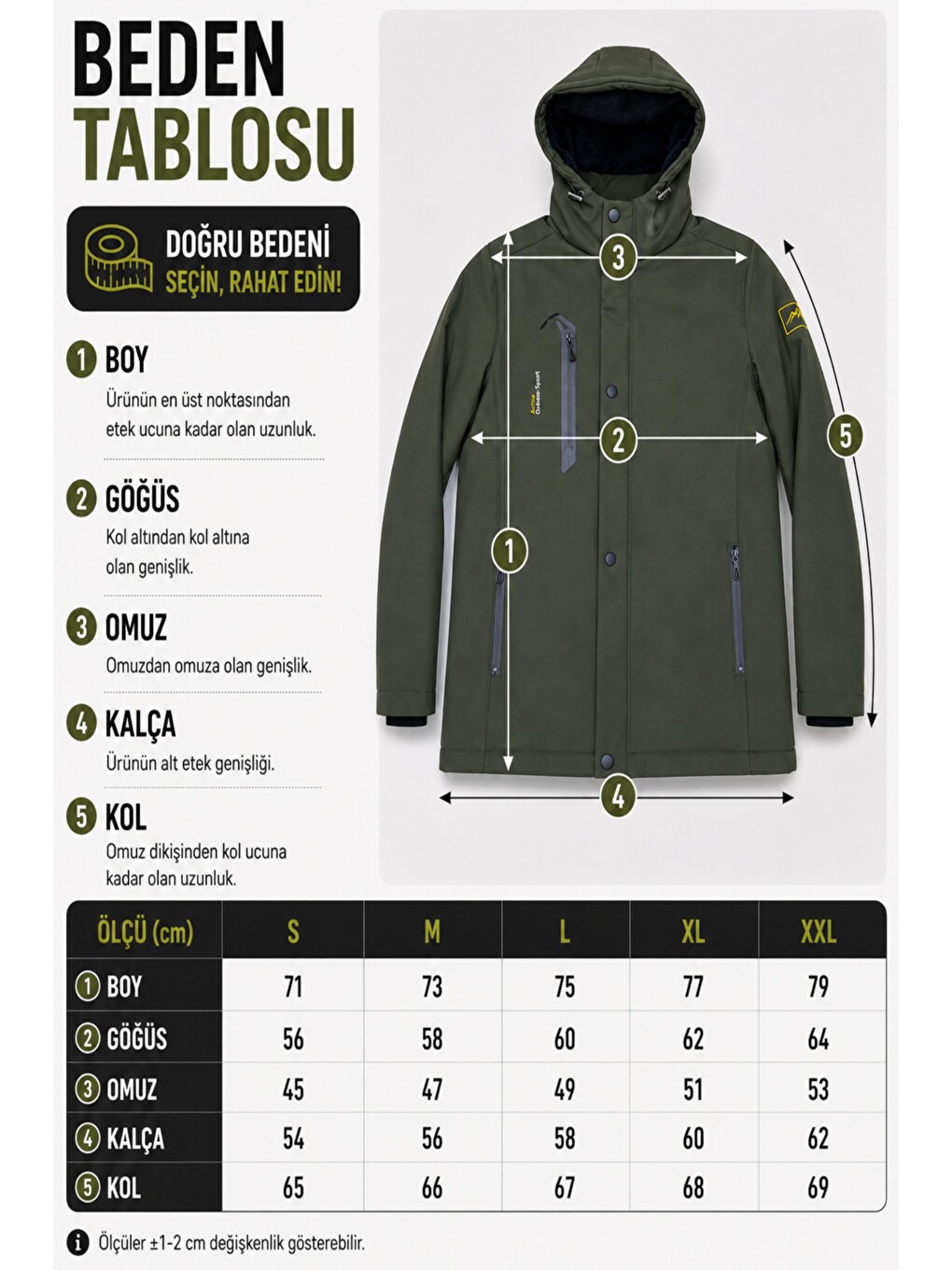 Haki Su Ve Rüzgar Geçirmez Outdoor Softshell Kışlık Mont Pldp 3014_50510-5
