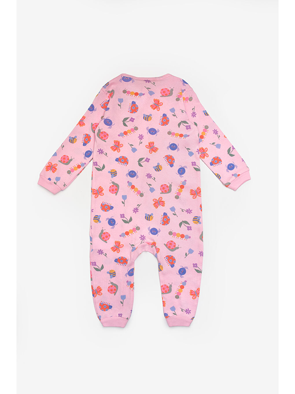 Pembe Çiçek Desenli Fermuarlı Kız Bebek Tulum - Clara-1