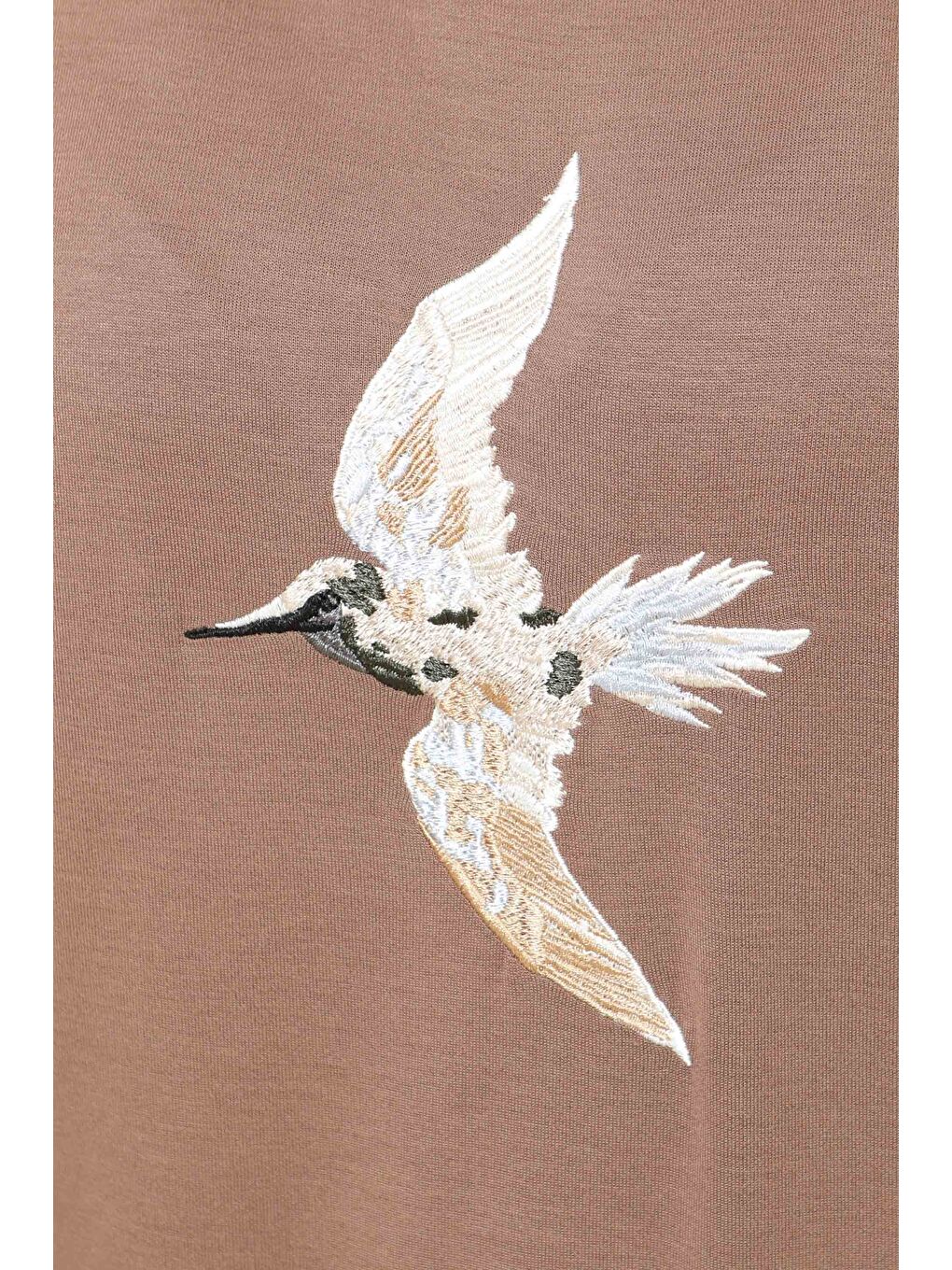 Bej Kuş Nakışlı Modal Sweatshirt Vizon - 27882-VIZON-2