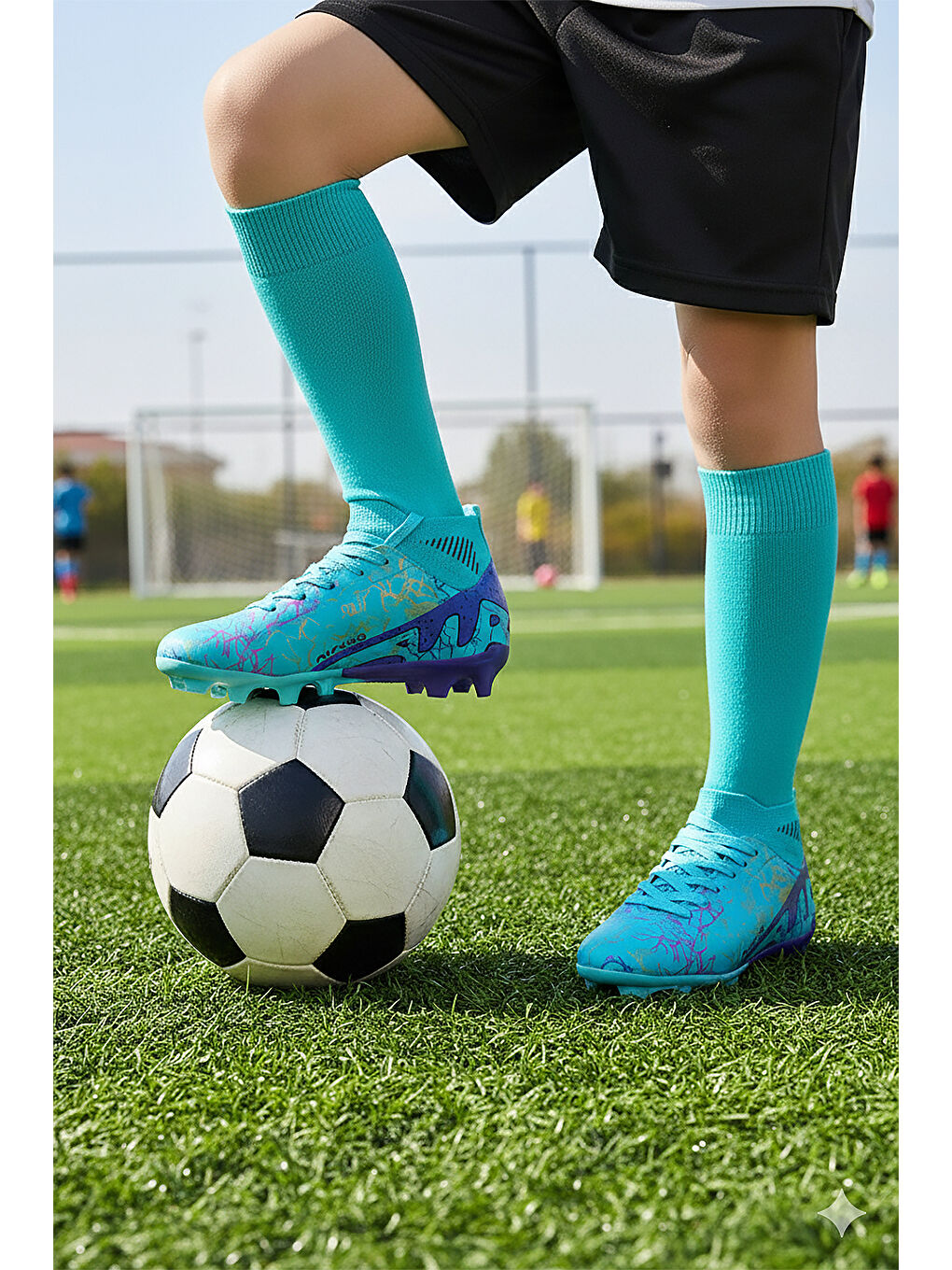Turkuaz Roger Boğazlı Krampon Çim Saha Erkek Çocuk Futbol Ayakkabı-2