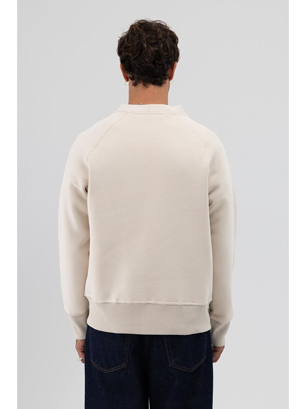 Bej Oversize Düğmeli Sweatshirt Taş-5