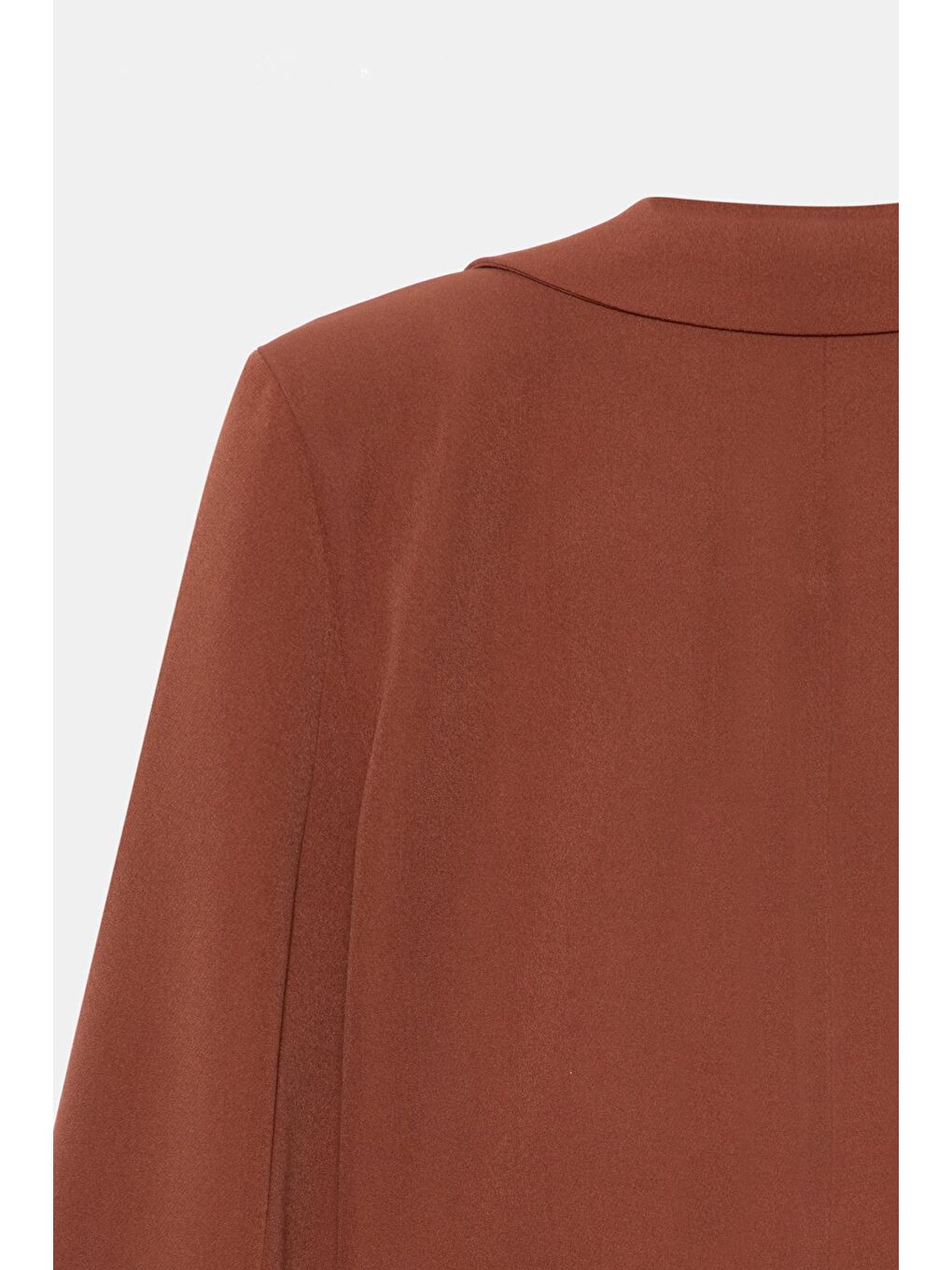 Kahverengi Kadın Regular Fit Kruvaze Kapama Dokuma Crop Blazer Ceket -Şık & Spor-3