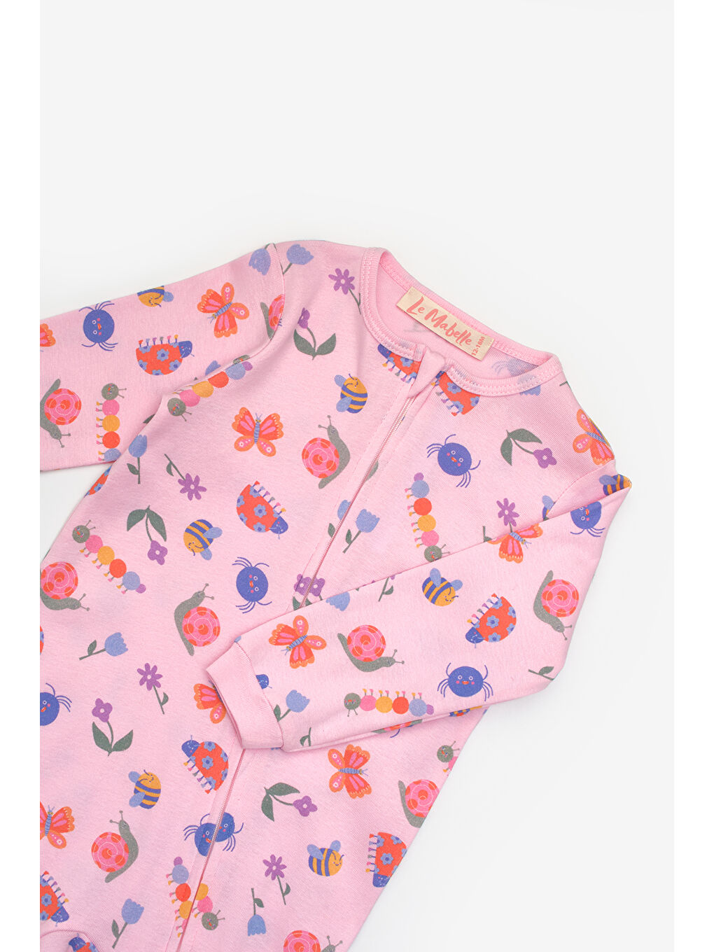 Pembe Çiçek Desenli Fermuarlı Kız Bebek Tulum - Clara-2