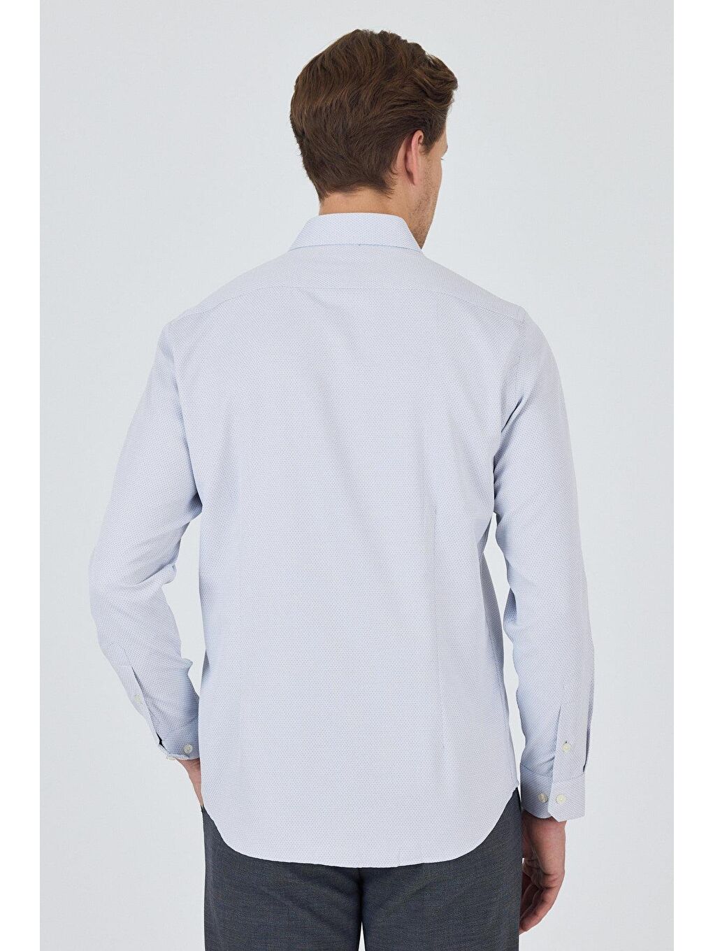 Lacivert Uzun Kol Desenli Armürlü Sert Yaka Cepsiz Pamuklu Classic Slim Fit Gömlek 1004250184-2