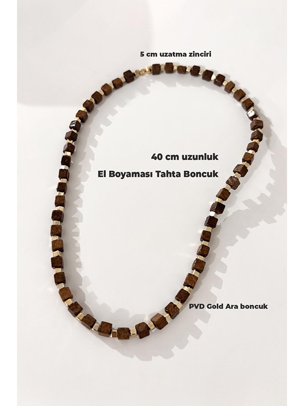 Kahverengi Tahta Boncuklu Elegant Kadın Kolye-3