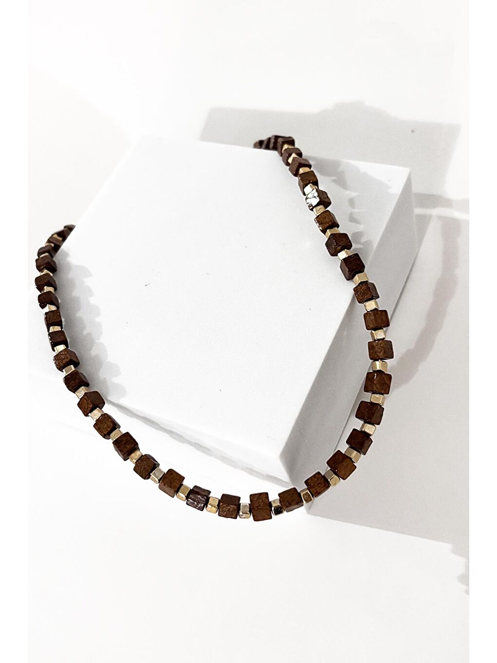 Kahverengi Tahta Boncuklu Elegant Kadın Kolye-4