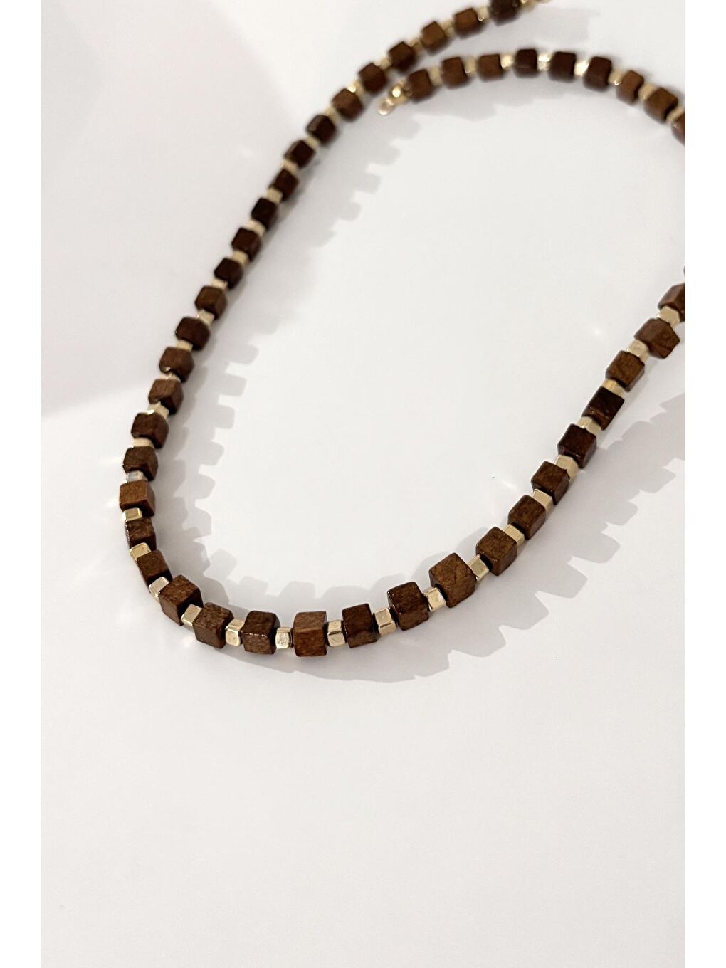 Kahverengi Tahta Boncuklu Elegant Kadın Kolye-5