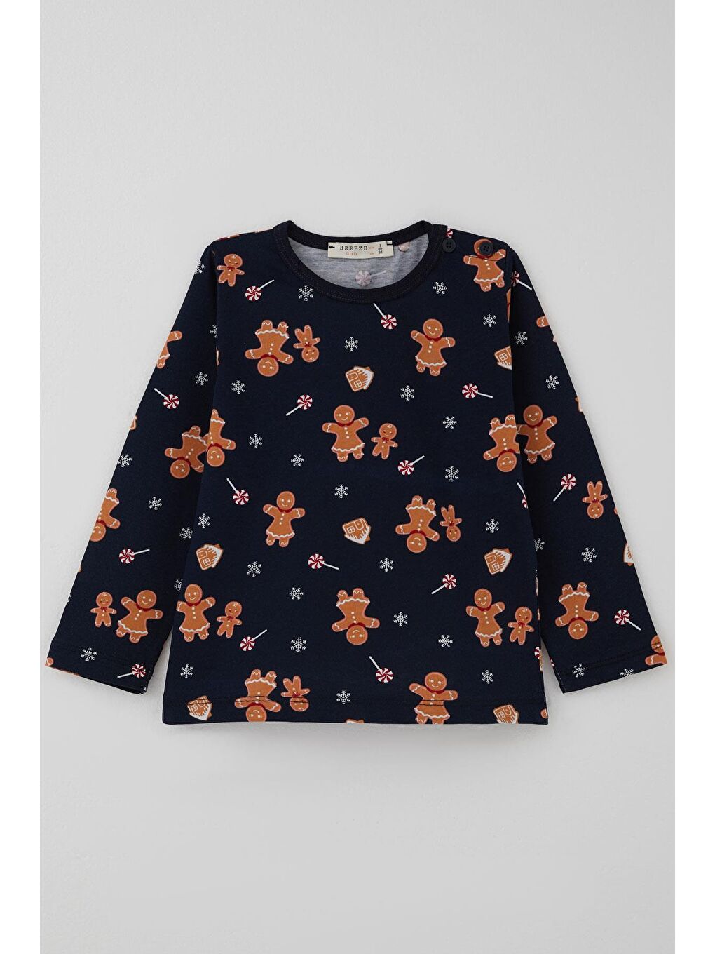 Erkek Bebek Pijama Takımı Yılbaşı Temalı Kurabiye Adam Desenli Lacivert (9 Ay-3 Yaş)-1