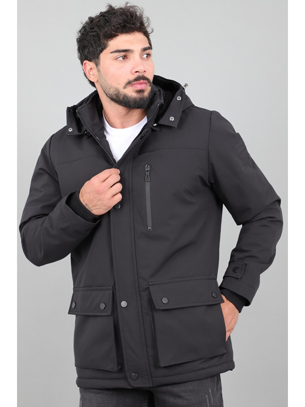 Siyah Box Kumaş Torba Cep İçi Kürklü Kışlık Mont Kaban Pldp 3037_50526-2