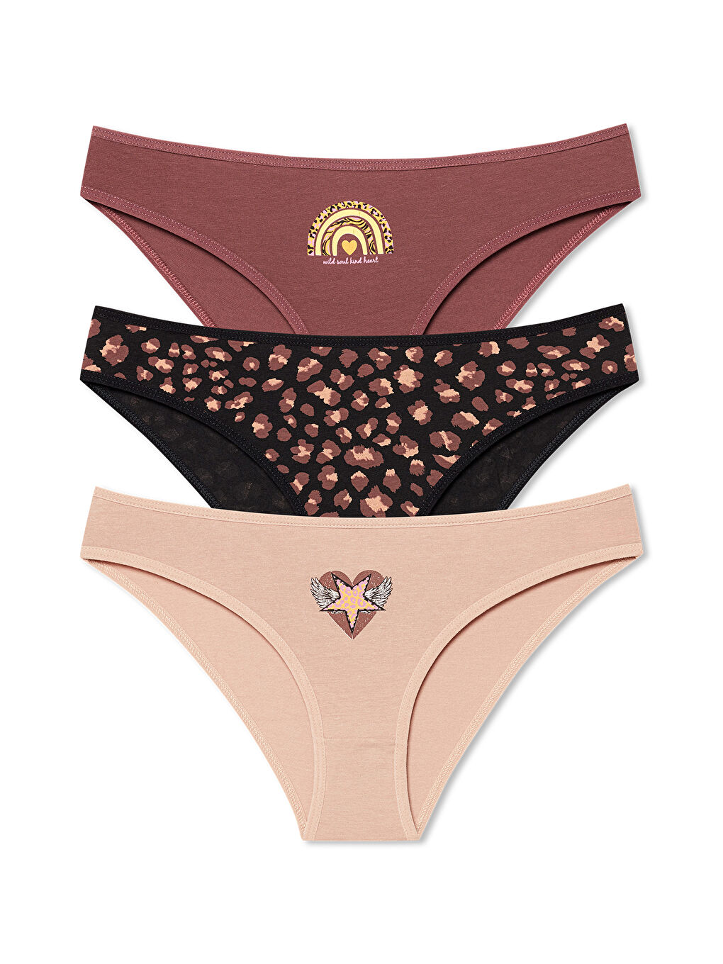 Karışık Pamuklu Desenli ve Baskılı Slip Kadın Külot 3'lü Paket