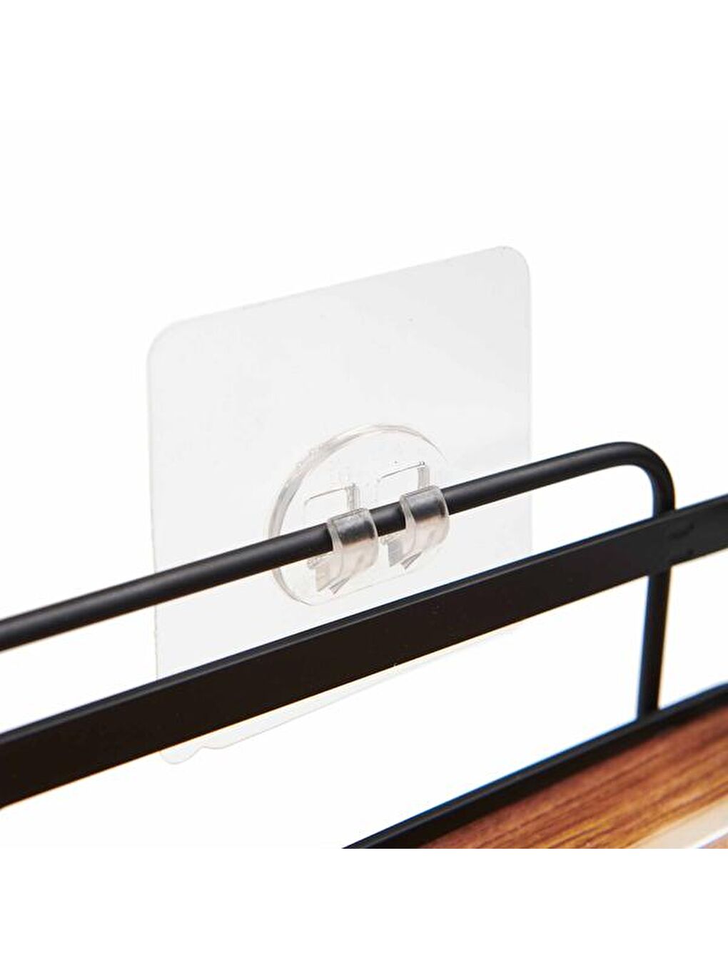 Ahşap Görünümlü Kancalı Banyo Duş Rafı - Siyah-2