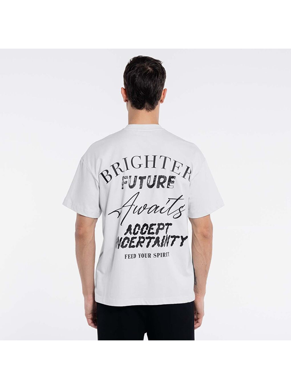 Deka Erkek Beyaz %100 Pamuk Bisiklet Yaka Ekstra Oversize Tişört-1