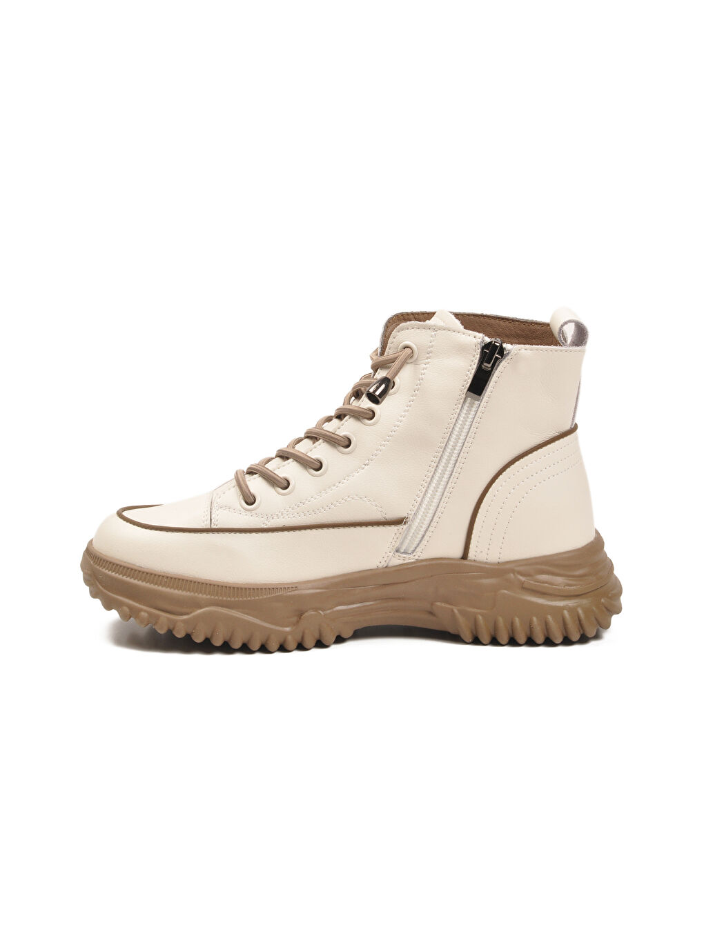 Bej Bağcıklı Fermuarlı Kadın Bot 24K310-13 Z-3