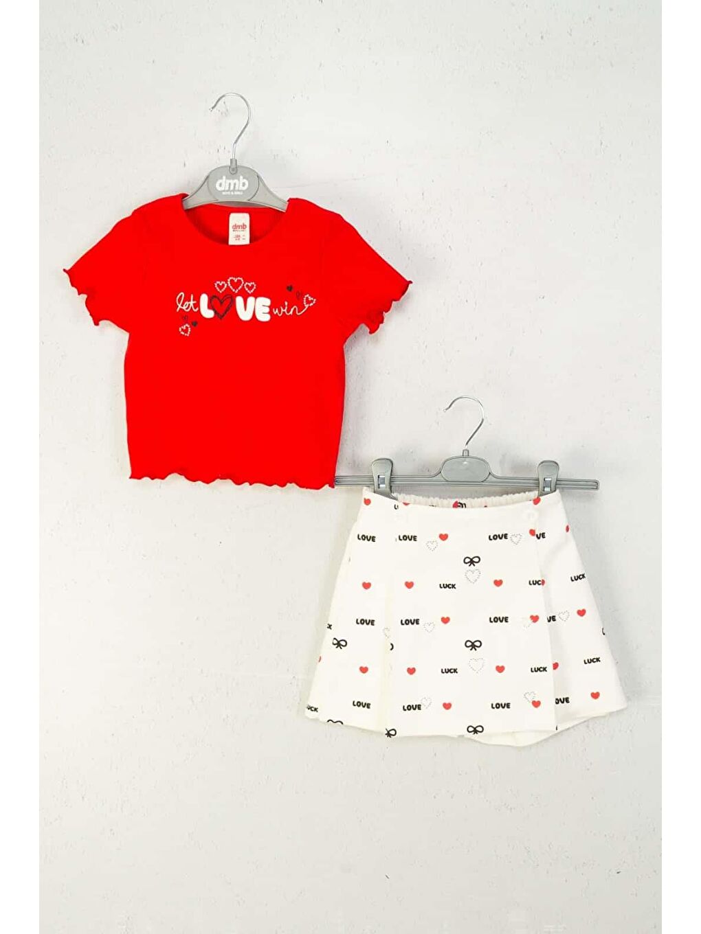 Karışık Kız Çocuk Pamuklu Kırmızı T-Shirt Ve Desenli Etekli Takım-2