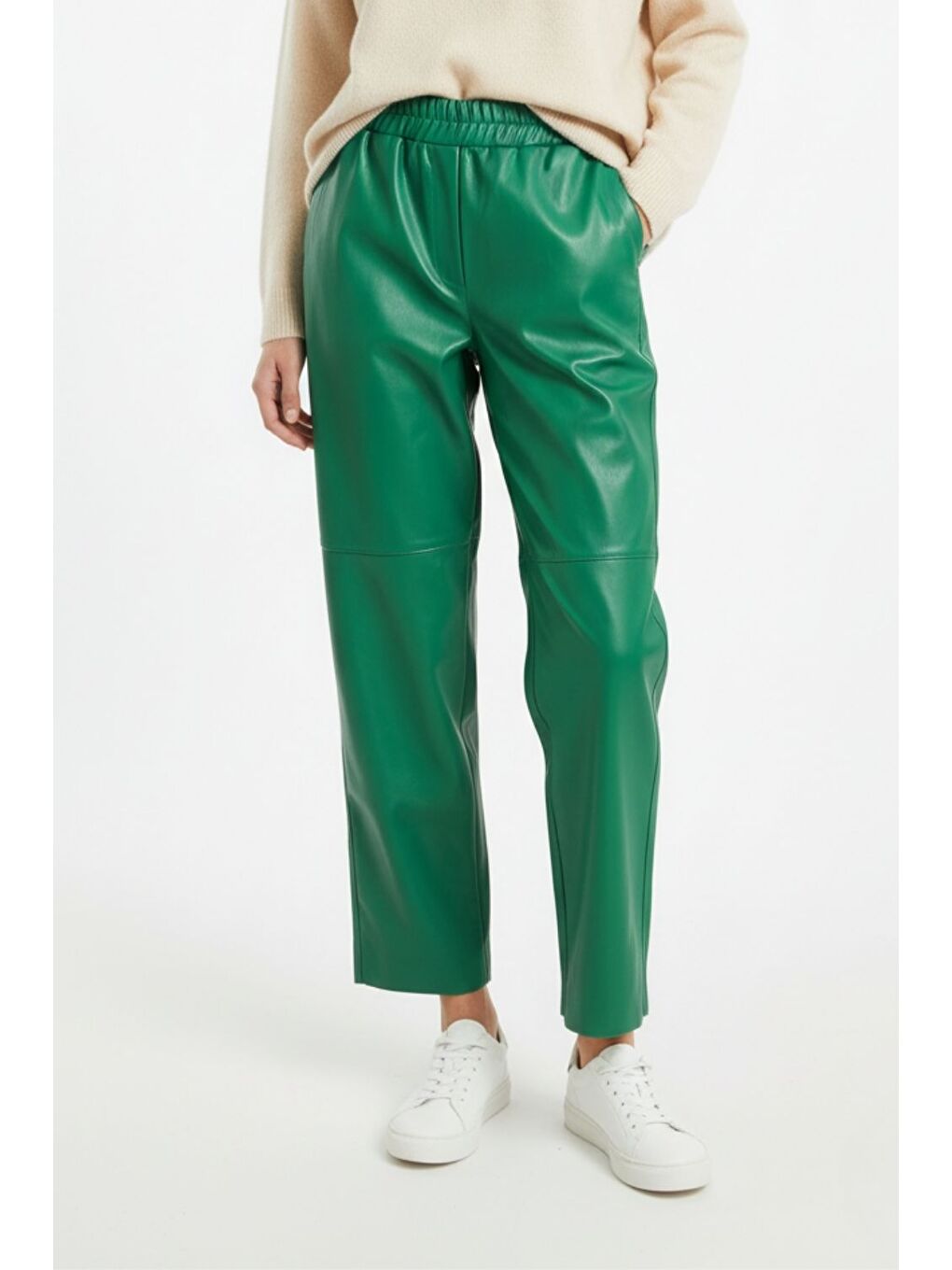 Deri Görünümlü Yeşil Jogger Pantolon-2