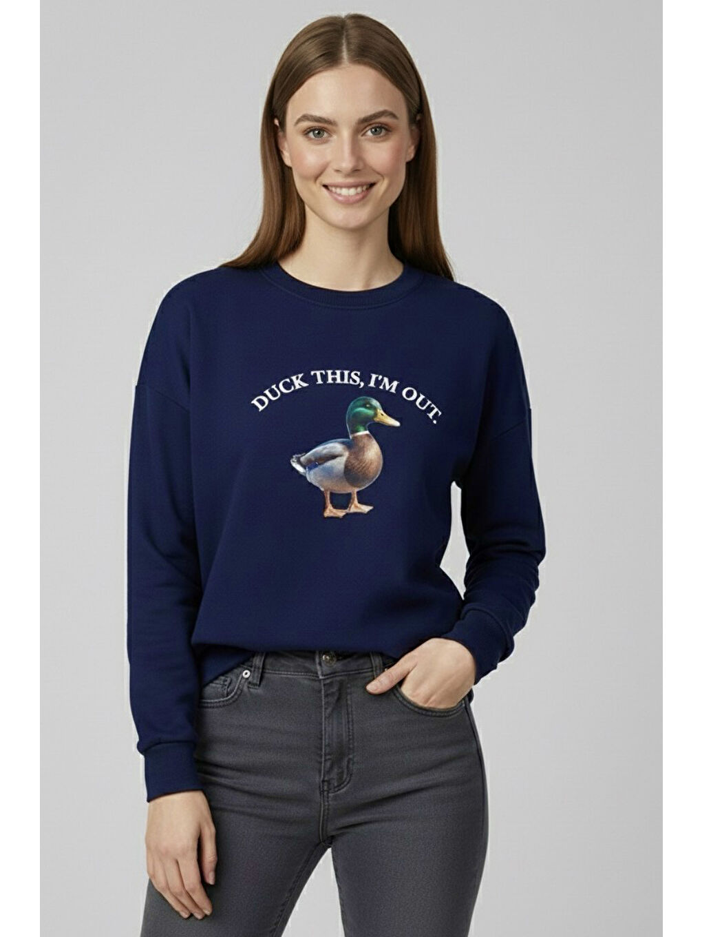 Baskılı İki İplik Sweatshirt Lacivert - 27991-LACIVERT