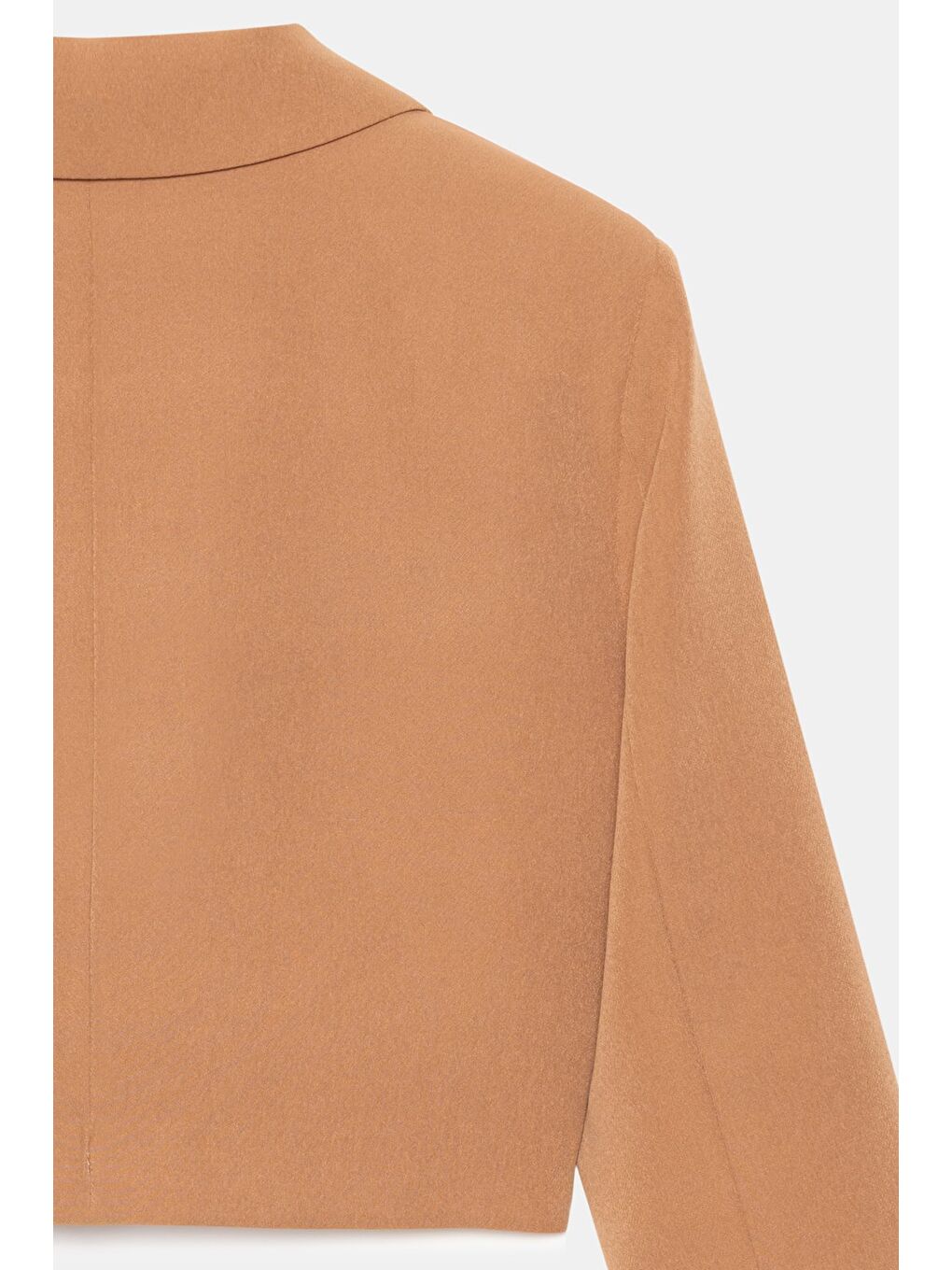 Kahverengi Kamel Kadın Regular Fit Kruvaze Kapama Dokuma Crop Blazer Ceket -Şık & Spor-3