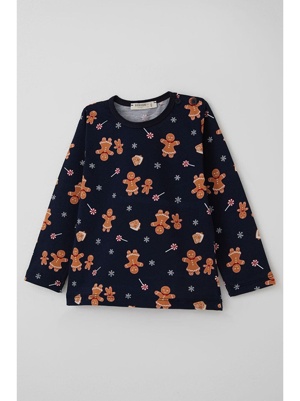 Erkek Bebek Pijama Takımı Yılbaşı Temalı Kurabiye Adam Desenli Lacivert (9 Ay-3 Yaş)-5