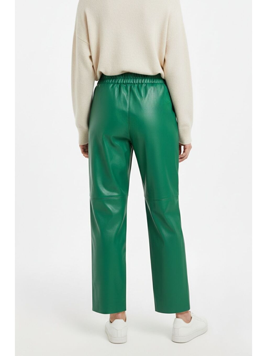 Deri Görünümlü Yeşil Jogger Pantolon-3