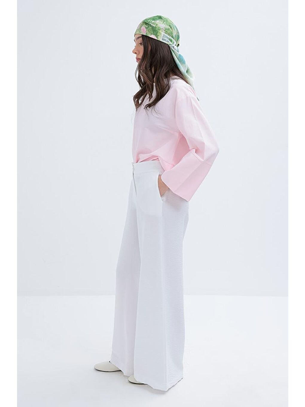 Beyaz-Geniş Paça Pantolon-1