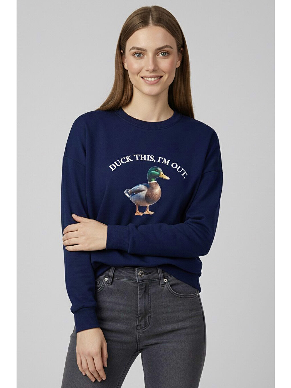 Baskılı İki İplik Sweatshirt Lacivert - 27991-LACIVERT-1