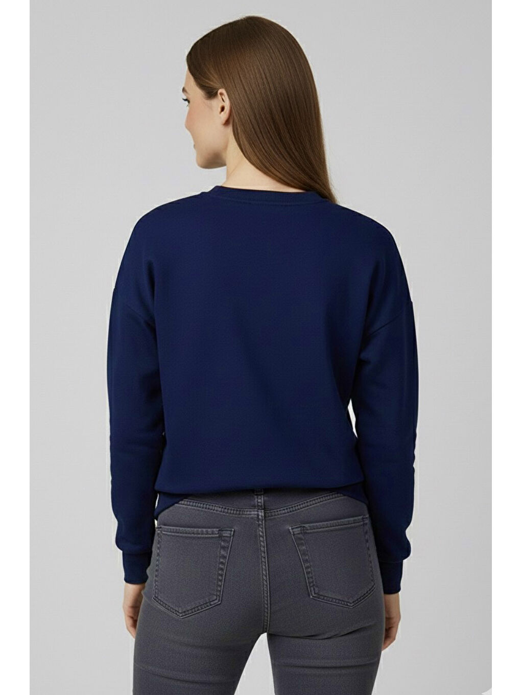 Baskılı İki İplik Sweatshirt Lacivert - 27991-LACIVERT-2