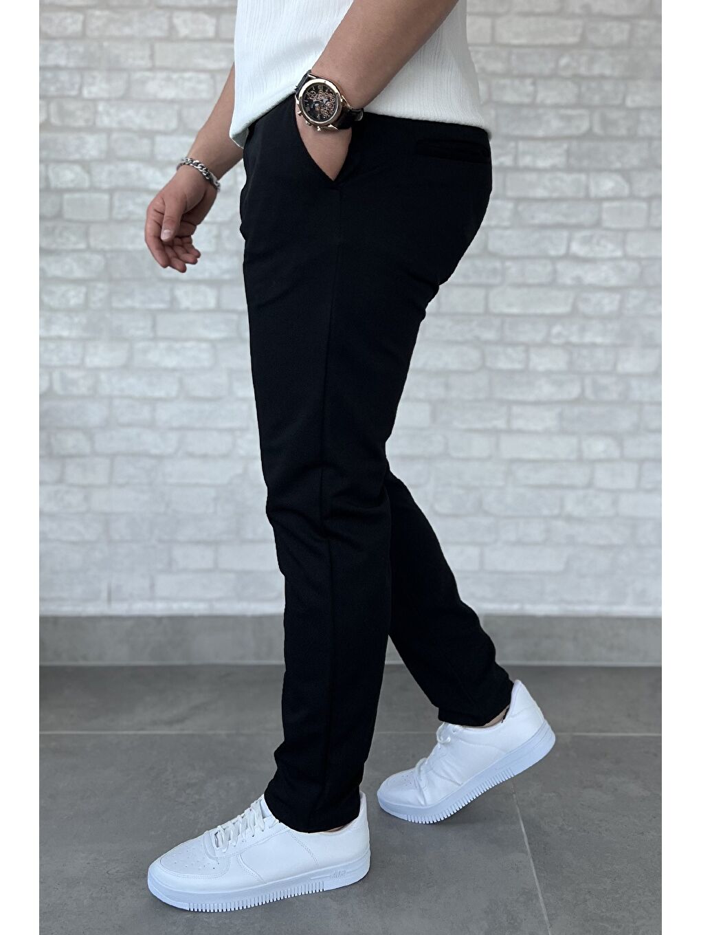 Siyah Erkek Bel Bağlamalı Pantolon-1