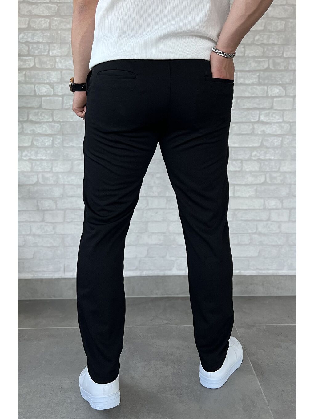 Siyah Erkek Bel Bağlamalı Pantolon-2