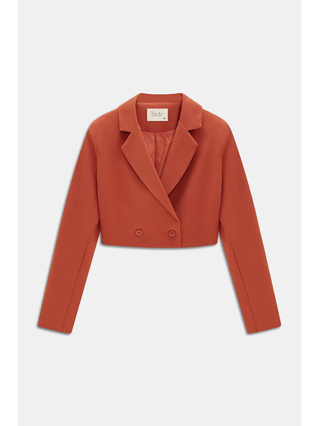 Kahverengi Kiremit Kadın Regular Fit Kruvaze Kapama Dokuma Crop Blazer Ceket -Şık & Spor