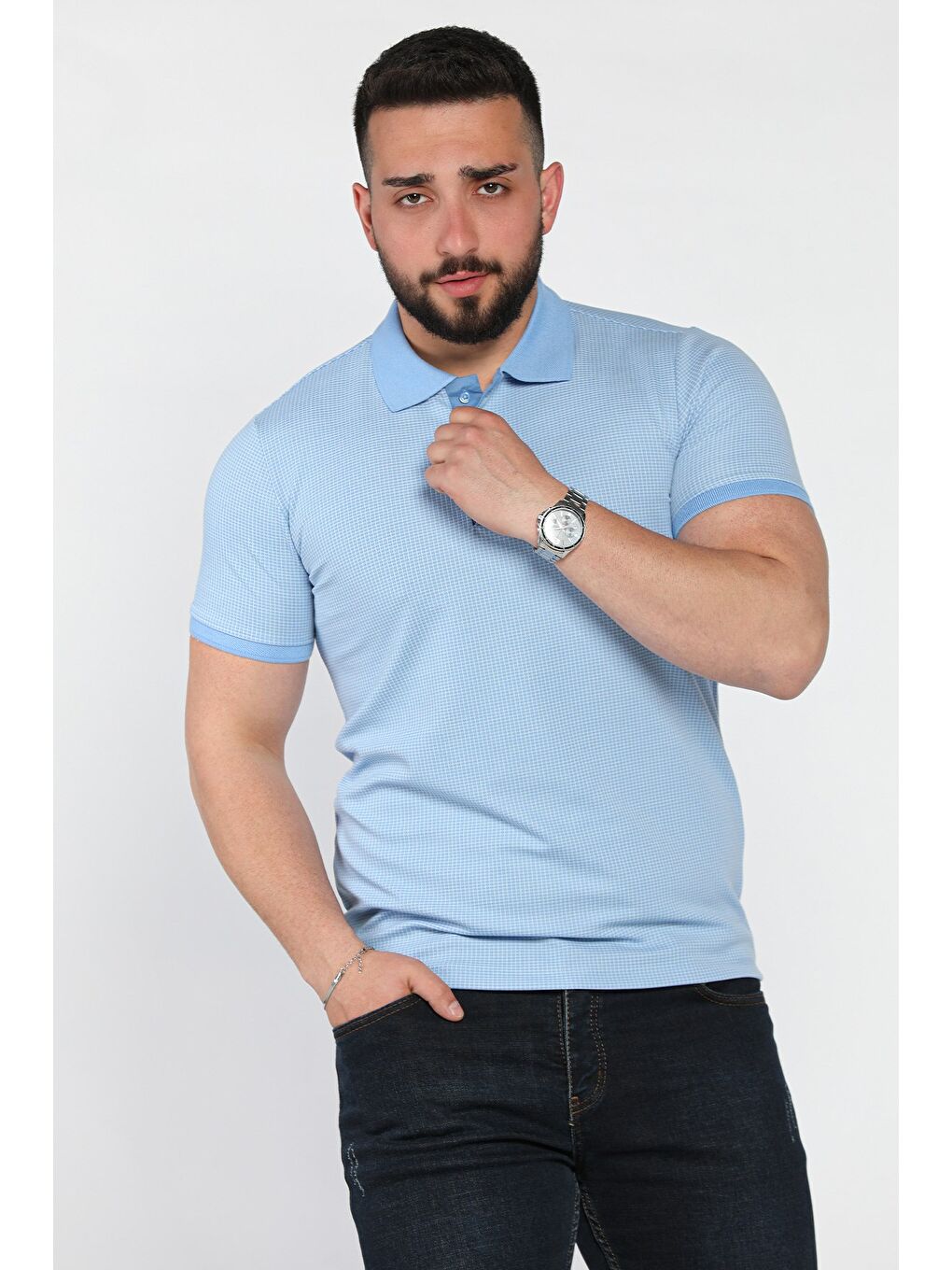 Mavi Erkek Polo Yaka Yarım Düğmeli Tişört