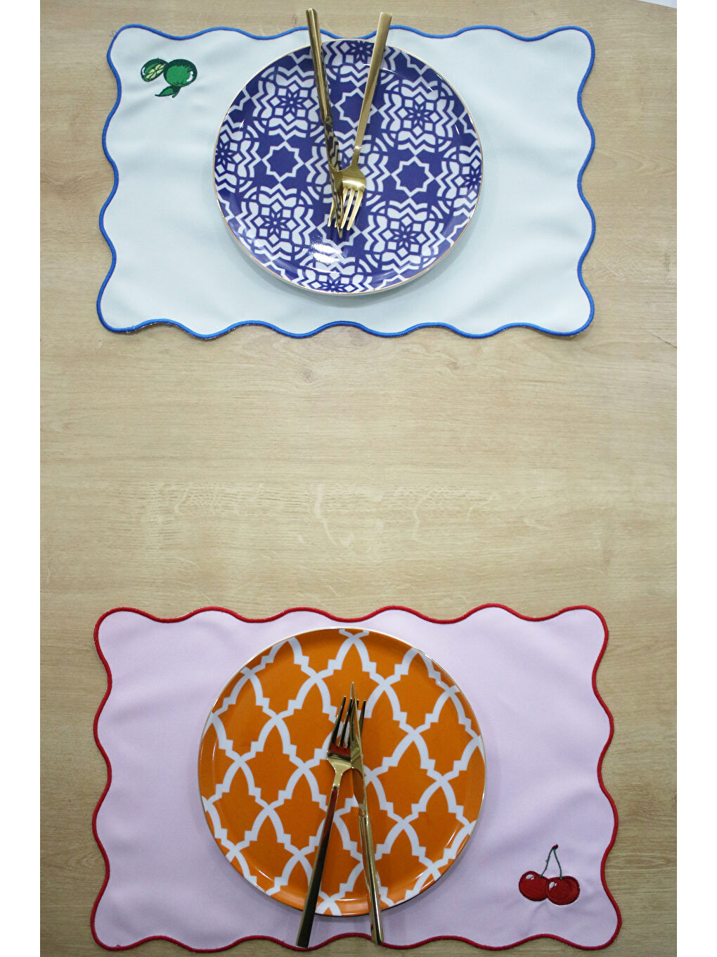 Bej Juvi Renkli Meyve Nakışlı Dalgalı 6'lı Amerikan Servis 30x45 cm Mutfak Sofra Takımı-3