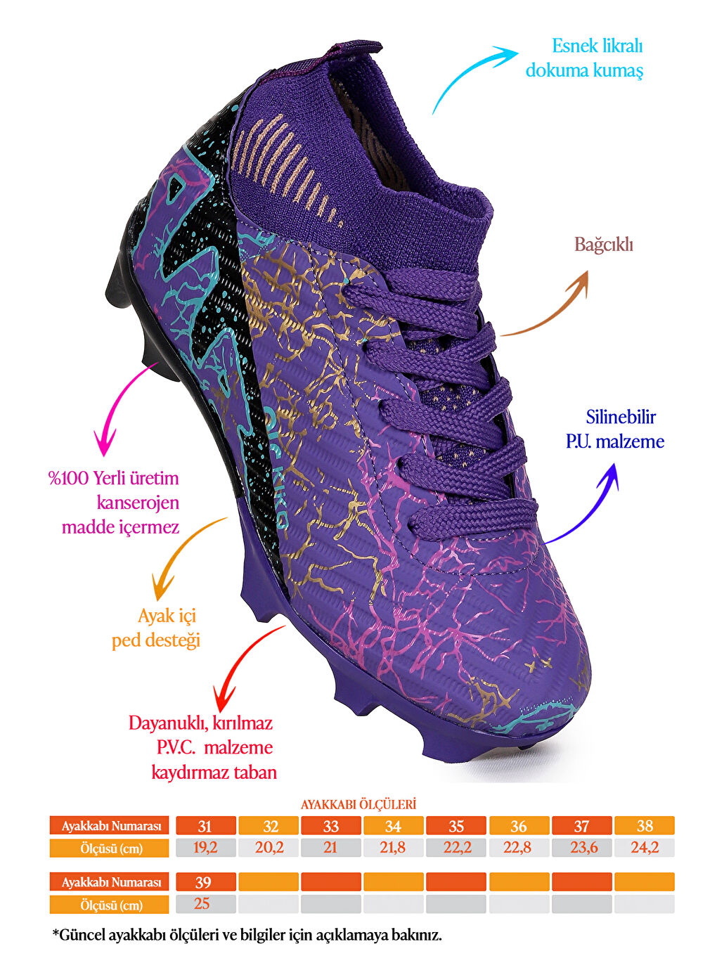 Mor Roger Boğazlı Krampon Çim Saha Erkek Çocuk Futbol Ayakkabı-1