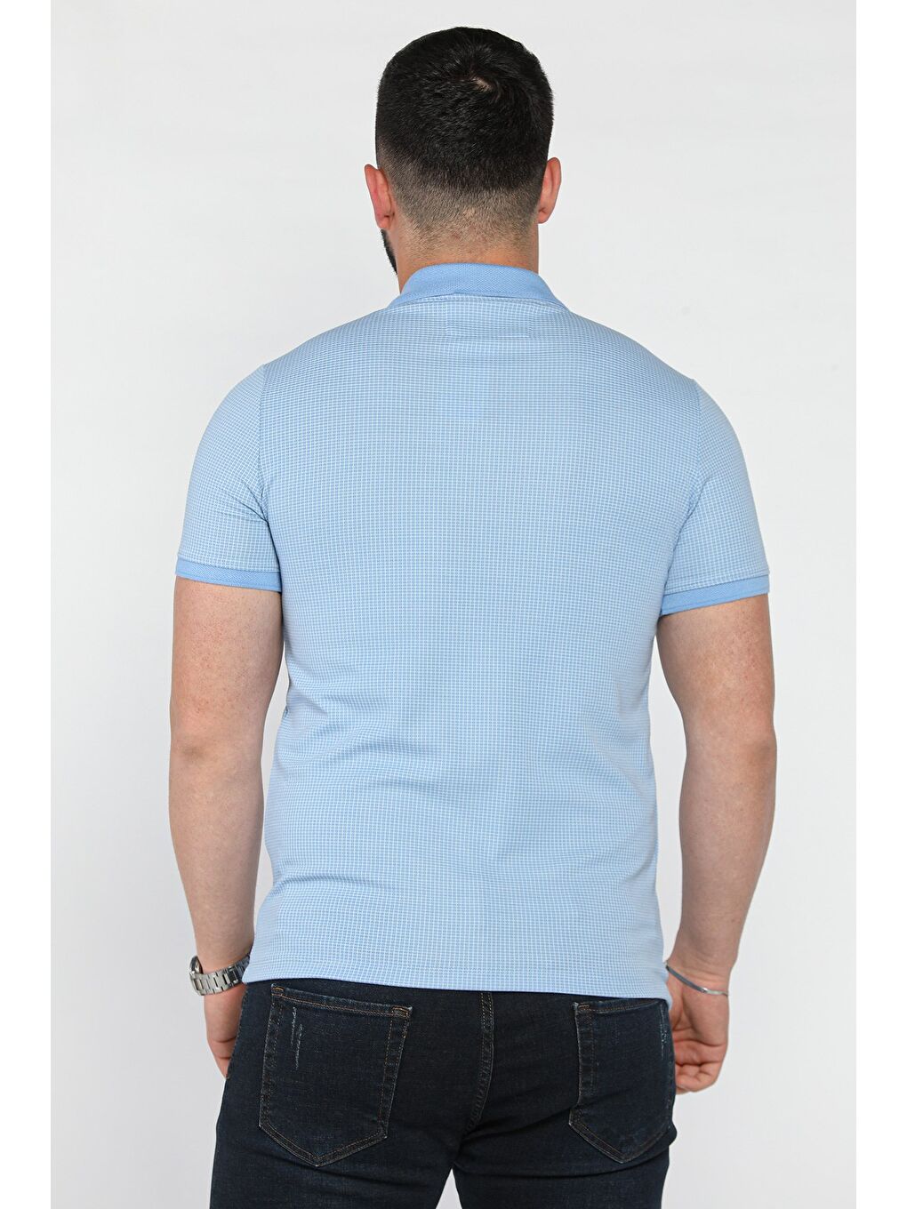Mavi Erkek Polo Yaka Yarım Düğmeli Tişört-2