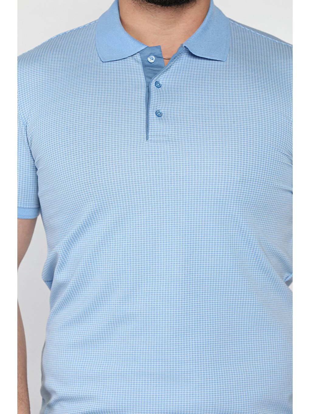 Mavi Erkek Polo Yaka Yarım Düğmeli Tişört-3